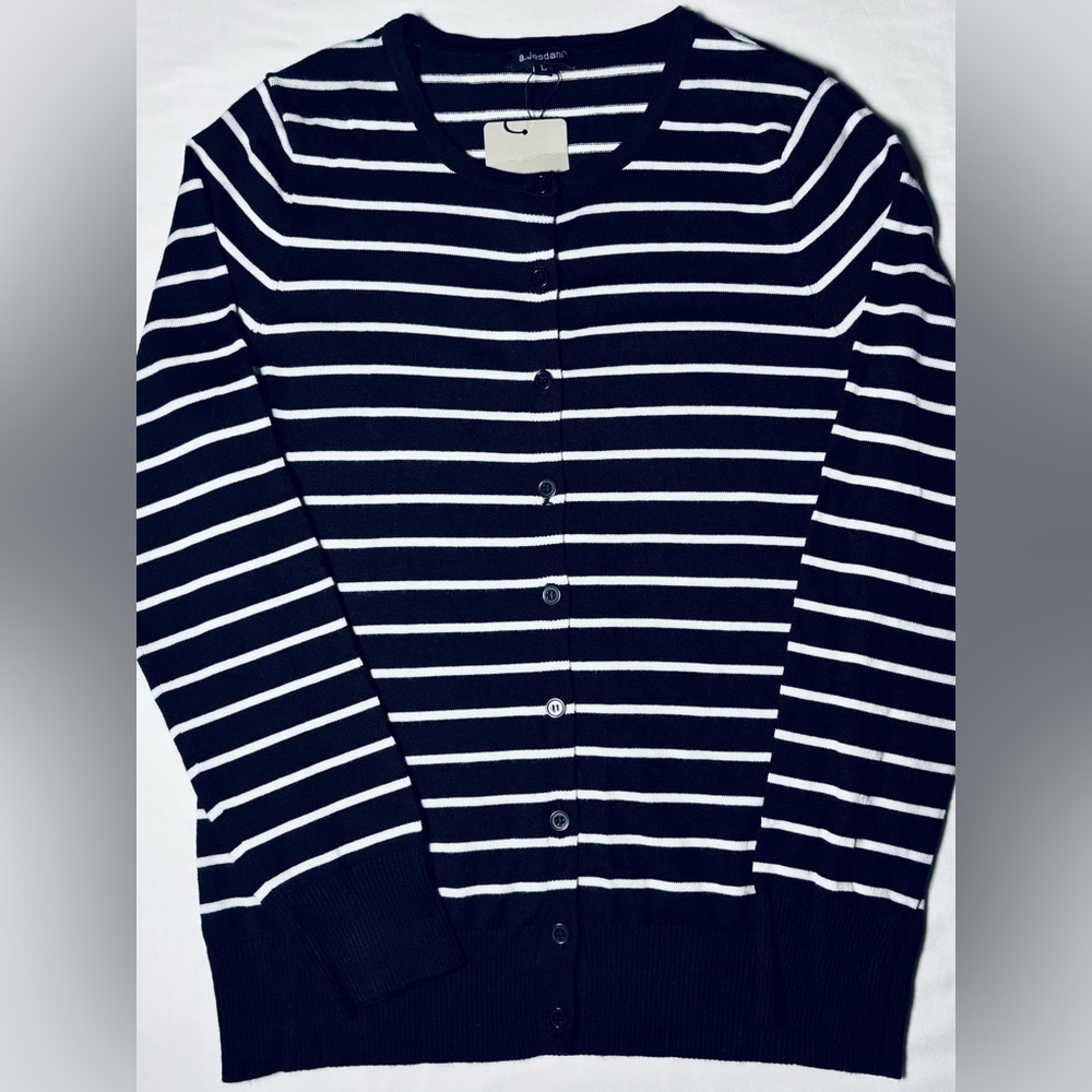 a. Jesdani Long Sleeve Striped Button Up Sweater Women's Large Blk Wht NWT
